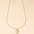 Golden rectangular necklace with embossed letter C on a thin snake chain - Letter C