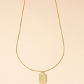 Golden snake chain necklace with square medal pendant featuring engraved letter S - Letter S