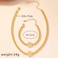 Gold chunky chain jewelry set with A-letter flower pendant and size dimensions - Letter A (Necklace and Bracelet)