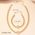 Gold curb chain jewelry set featuring a flower pendant with engraved letter R - Letter B (Necklace and Bracelet)