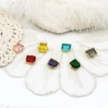 Colorful rectangular gemstone charms with double gold loops for DIY jewelry making - Rectangle Dual-Hole 10.5x12mm / Pink