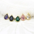 18K gold plated teardrop gemstone charms in five colors for DIY jewelry making - Waterdrop 12x18mm / Pink