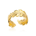 Detail of leaf pattern texture on adjustable 18k gold plated stainless steel ring - Leaf Relief Style