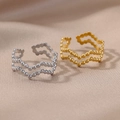 Dual-layer beaded wave open ring in gold and silver finish with adjustable band - Double Layer Wave Beaded Style (32) / Silver