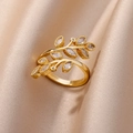 Macro detail of golden branch ring with marquise-cut marquise-cut leaf zircons - Gold Marquise Cut Branch Style (JZ4360G)