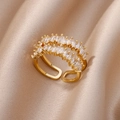 Detail of gold-plated double-layer ring featuring rectangular cubic zirconia on satin - Double Layer Rectangular Eternity Style (G7194391)