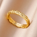 Detailed view of 18k gold plated ring featuring rose relief and This Too Shall Pass engraving - Gold Carved Rose Inscription (G3114881)