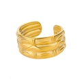 Wide gold-plated stainless steel open ring featuring a textured geometric relief pattern - Three-Layer Relief Texture (JZ5169G)