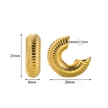 Golden C-shaped croissant hoop earrings with a textured threaded design, 25mm size - Threaded C-Shaped Earrings (3665) / Gold / 25x20x8mm / 3665