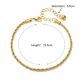 Gold plated stainless steel rope chain anklet with lobster clasp and adjustable extension - Rope Twist Chain Style (376)