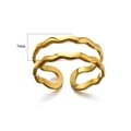 Anello aperto a doppio strato ondulato dorato con dettaglio fascia larga 7 mm - Design Aperto Regolabile / Stile a Doppio Strato Onda (5552)