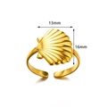 Anello minimalista a conchiglia in acciaio inossidabile placcato oro regolabile - Design Aperto Regolabile / Stile Design Conchiglia di Capasanta (5571)
