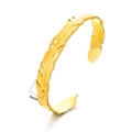 Adjustable golden feather cuff bracelet in stainless steel with detailed texture - Feather Style (1529) / 9MM Width
