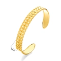 9mm gold-plated stainless steel open bangle featuring double curb chain texture - Double Row Curb Chain Texture (1530) / 9MM Width