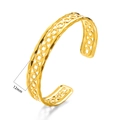 Golden stainless steel snake-shaped open cuff bracelet with hollow geometry, 12mm width - Double Row Interlocking Hollow Wave Edge (1532) / Width 12mm