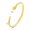 Golden stainless steel snake open bracelet featuring textured scale patterns and geometric lines - Snake Scale Texture Style (1533)