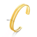 Golden stainless steel 10mm open cuff bracelet featuring hollowed ladder pattern and beaded edges - Hollow Ladder With Beaded Craft (1535)