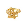 Minimalist rotating sunflower ring in golden finish with white cubic zirconia stones - Five-Petal Flower Style (JZ8037G)