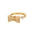 Golden bow-shaped adjustable open ring with sparkling pavé zircons and a round gemstone - Bow-knot Style (JZ8154G)
