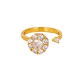 Rotating golden sunflower fidget ring with sparkling crystal pave and adjustable band - Flower Cluster Style (JZ8155G)