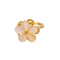Rotating sunflower fidget ring with cat's eye gemstones and golden polished finish - Cat's Eye Flower Style (JZ8093G)