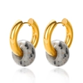 French vintage donut earrings with gold hoops and grey speckled natural stone charms - Gray Spotted Stone (2)