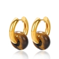 Vintage gold hoop earrings featuring polished brown tiger eye stone donut pendants - Tiger Eye (6)