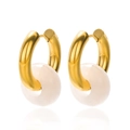 Retro golden hoop earrings with translucent white donut natural stone charms - White Translucent (7)