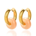 French vintage golden hoop earrings with apricot donut-shaped natural stone pendants - Apricot Peach (E2769-2)