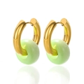 Retro golden donut hoop earrings with translucent light green natural stone beads - Light Green Translucent (E2769-3)