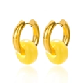 Minimalist gold hoop earrings with yellow donut-shaped stone pendants for women - Bright Yellow (E2769-4)
