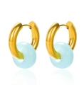 French retro gold donut hoop earrings with translucent light blue gemstone beads - Light Blue Translucent (E2769-1)