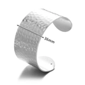 Detail of 36mm wide hammered silver titanium steel open cuff bracelet with metallic texture - 36mm Width / Silver-36mm(B1587P)