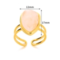 Dettaglio dell'anello con pietra rosa a goccia e misure di 17mm e 12mm fornite - Aperto Regolabile / Stile Goccia Traforata a Doppia Linea / Rosa chiaro