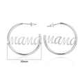 Silberne 30mm Creolen mit mama Schriftzug Detail für Damen im minimalistischen Stil - Mama / 30MM / Weißgold