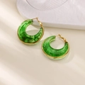 Boucles d'oreilles créoles en résine marbre vert avec bord doré élégant au style rétro - Marbre Vert (G7046084-1)