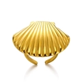Anello a conchiglia dorato regolabile con trama radiante per un look da vacanza al mare - Anello aperto artistico a ventaglio (JZ6350G)