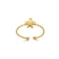 Anello dorato regolabile serie oceano con tartaruga marina e fascia a corda intrecciata - Anello aperto tartaruga a corda (JZ6513G)