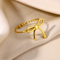 Verstellbarer goldener Schleifenring mit gedrehtem Seildesign auf elegantem Seidenstoff - Schleifen-Stil (JZ6763G) / Gold