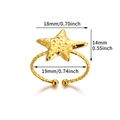Detailed view of adjustable golden starfish ring with textured surface and size dimensions - Realistic Starfish Style (JZ6654)