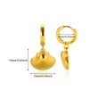 Golden shell earrings set with ribbed texture pendants and dimensions marked on white background - Shell Style (E5465)