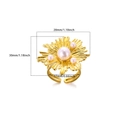 Golden flower-shaped stainless steel ring with turquoise inlay and measurements - Sun Flower Pearl Style (JZ6750) / Gold