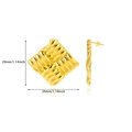 Macro detail of 18K gold plated square stud earrings with unique 29mm pleated texture - Pleated Square Style (E5271)