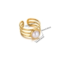 Gold layered stainless steel open ring featuring a white pearl in a geometric design - Three-Layer Hammered Artificial Pearl Style (G127257)