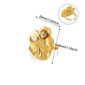 Detail view of 18K gold floral ring with green zircon and pearl center on a white background - Large Petal Iridescent Stone (JZ7308)