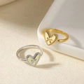 Elegant gold and silver heart rings with butterfly accents and cream enamel finish - Heart Bow Enamel Style (JZ7436) / Gold