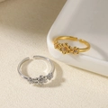 Adjustable floral ring with three tiny flowers and sparkling crystals in silver finish - Three Small Flowers Style (JZ7444) / Gold