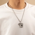 Hip hop ace of spades poker pendant necklace with iced out crystals on box chain for men - Silver (Poker)
