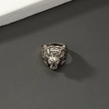 Retro Hip-Hop Tigerkopf-Ring in oxidiertem Silber-Finish mit detaillierter 3D-Schnitzerei - Silber