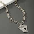 Hip hop silver spade ace royal flush pendant necklace with sparkling micro crystals - Playing Card / Silver